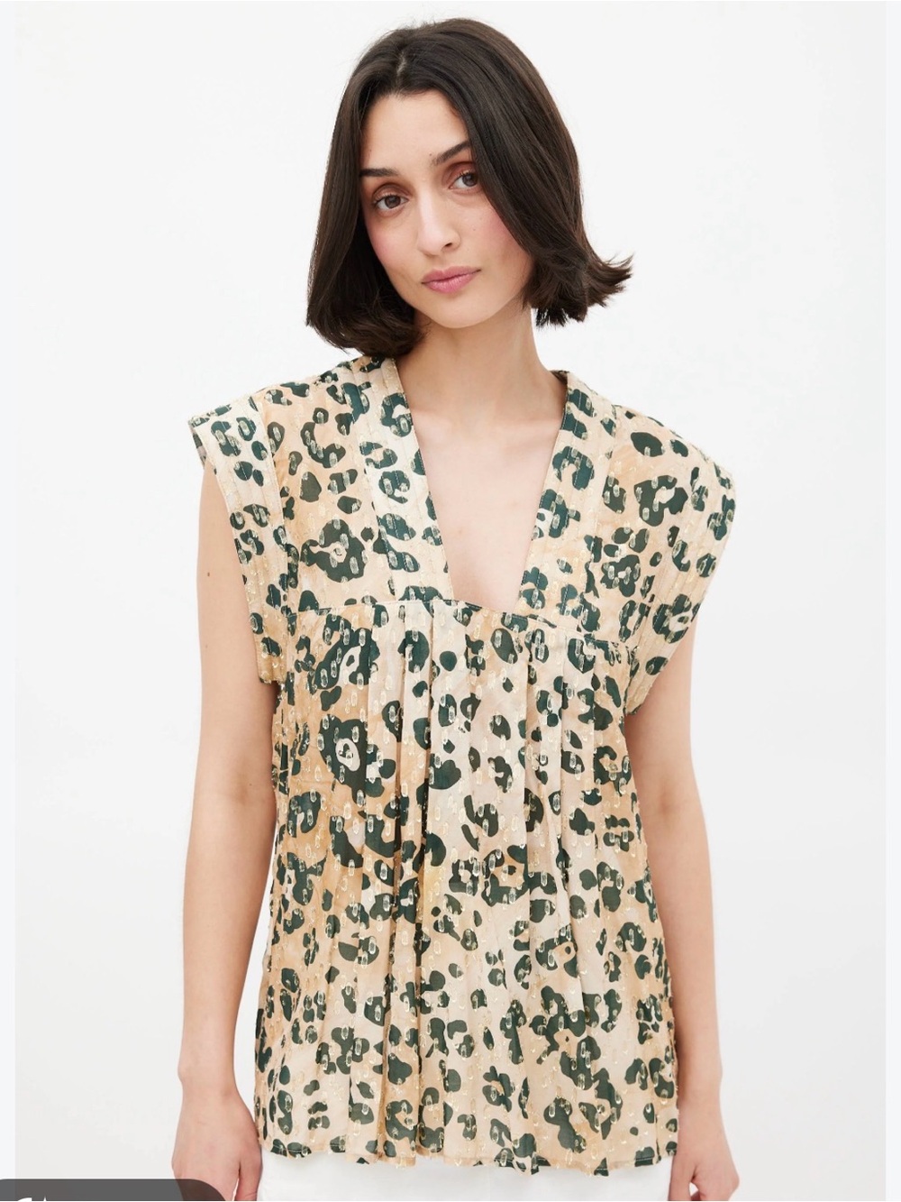 Smythe Beige Top with Green Leopard Print